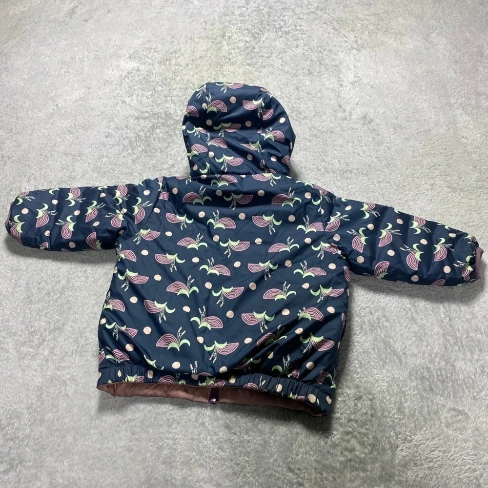 Patagonia Baby 12-18M Down Sweater Hoody Reversible Puffer Navy Pink Floral